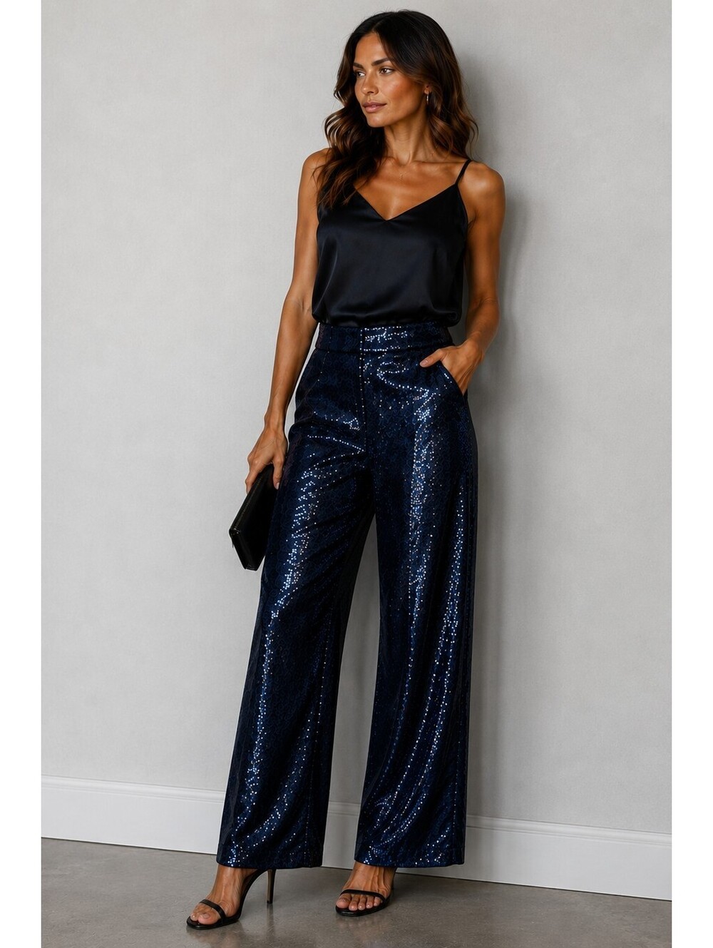 Elie Tahari "Holly" Sequined Wide-Leg Pants